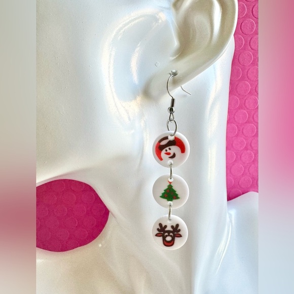 New Pillsbury Christmas Cookie Design Snowman, Tree, Reindeer Acrylic Earrings - Picture 2 of 3